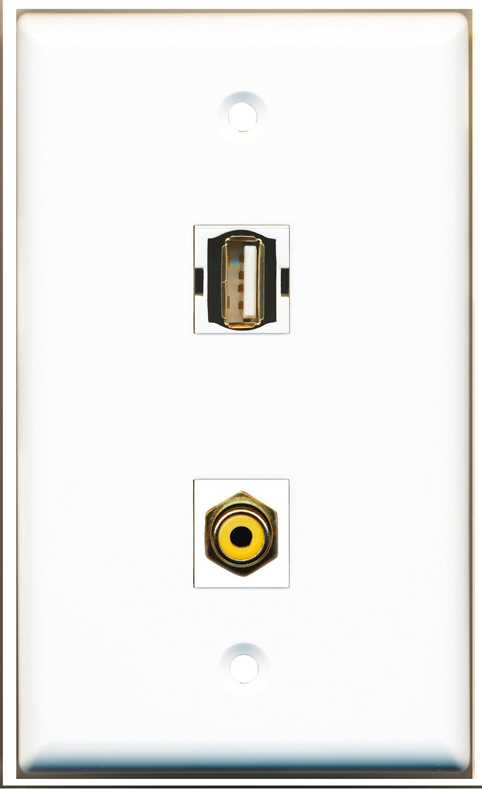 RiteAV - 1 Port RCA Yellow - 1 Port USB A-A Wall Plate White - Bracket Included
