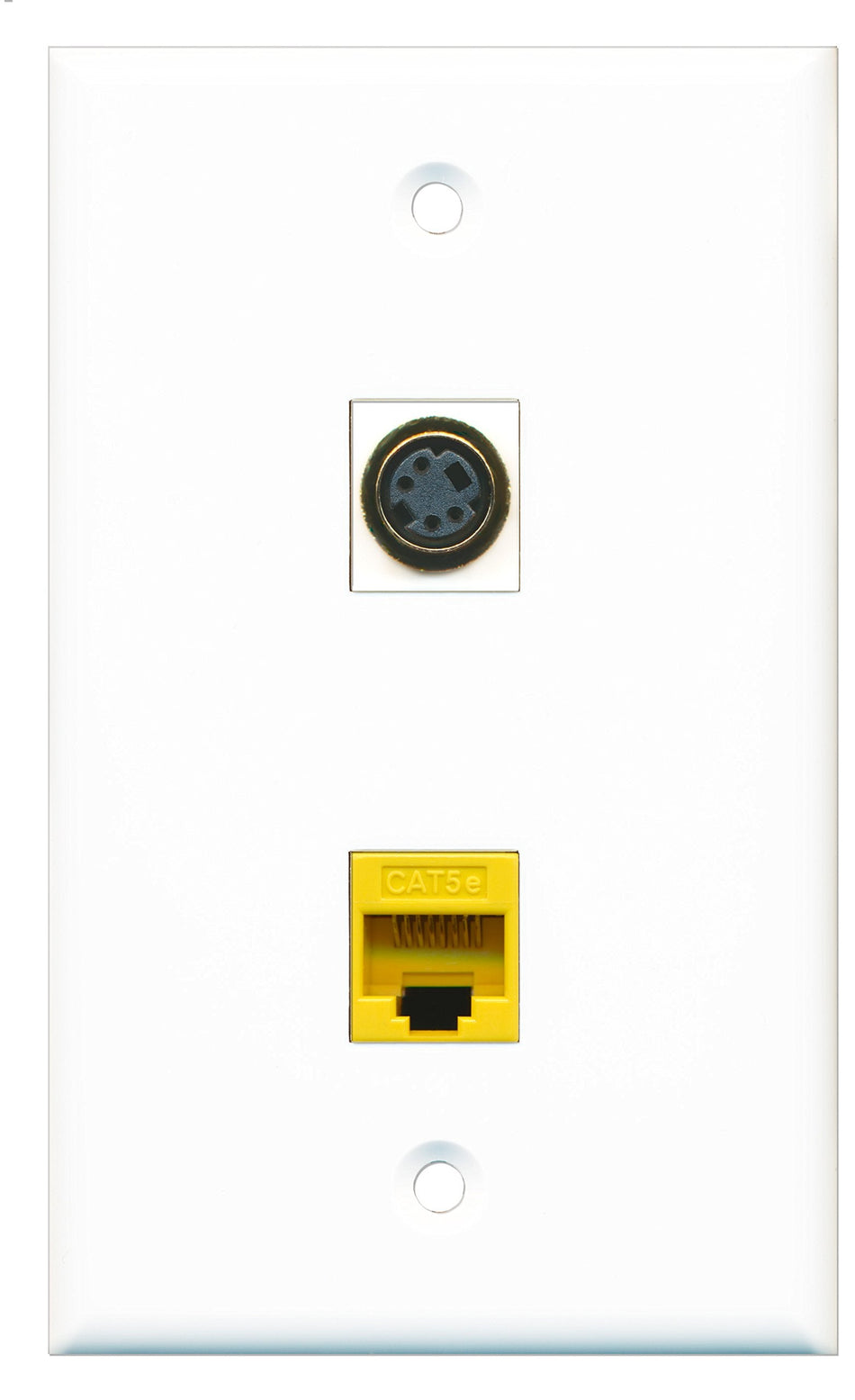 RiteAV - 1 Port S-Video - 1 Port Cat5e Ethernet Yellow Wall Plate White - Bracket Included