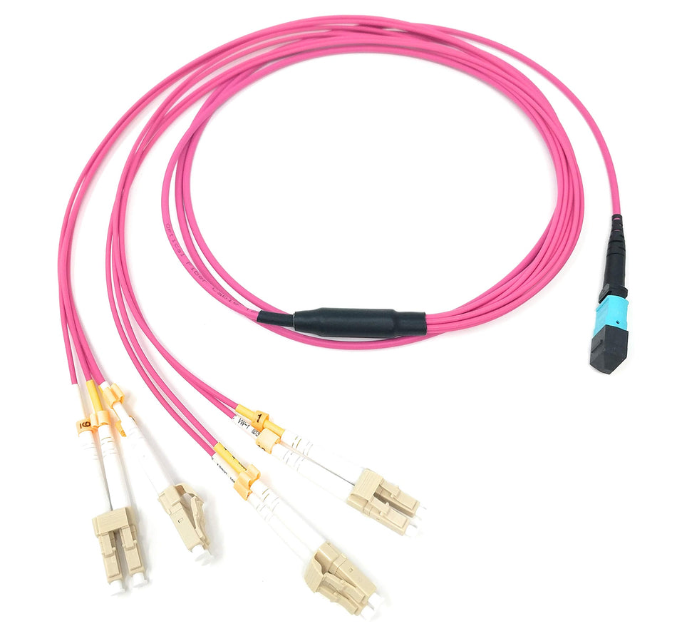 Ultra Spec Cables Multimode OM4 8 Fiber MPO Female to 4 x LC-UPC Duplex Type B Breakout Cable 3 Meter
