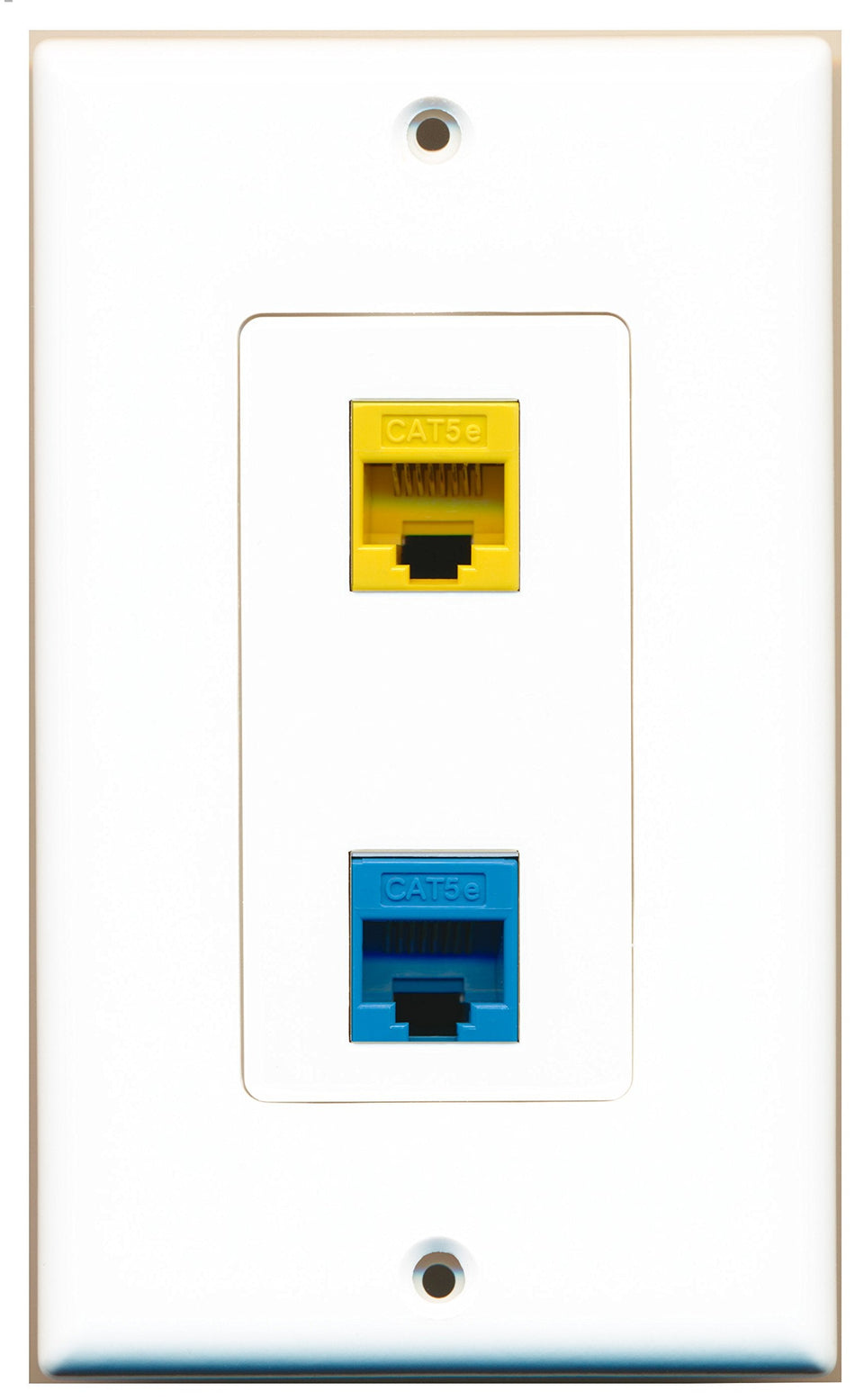 RiteAV 1 Port Cat5e Ethernet Blue 1 Port Cat5e Ethernet Yellow Wall Plate OVERSIZED White