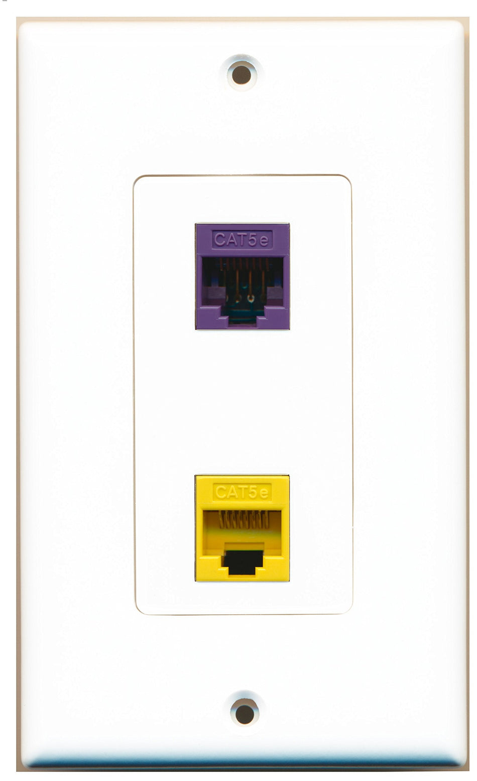 RiteAV 1 Port Cat5e Ethernet Yellow 1 Port Cat5e Ethernet Purple Wall Plate OVERSIZED White