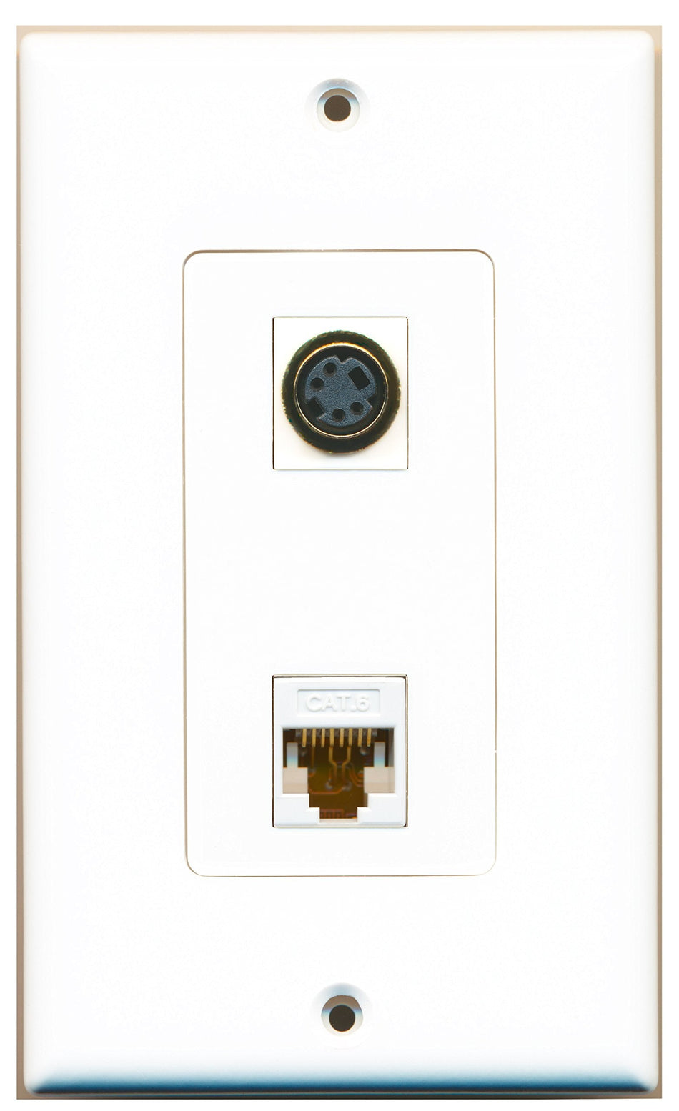 RiteAV 1 Port S-Video 1 Port Cat6 White Wall Plate OVERSIZED White