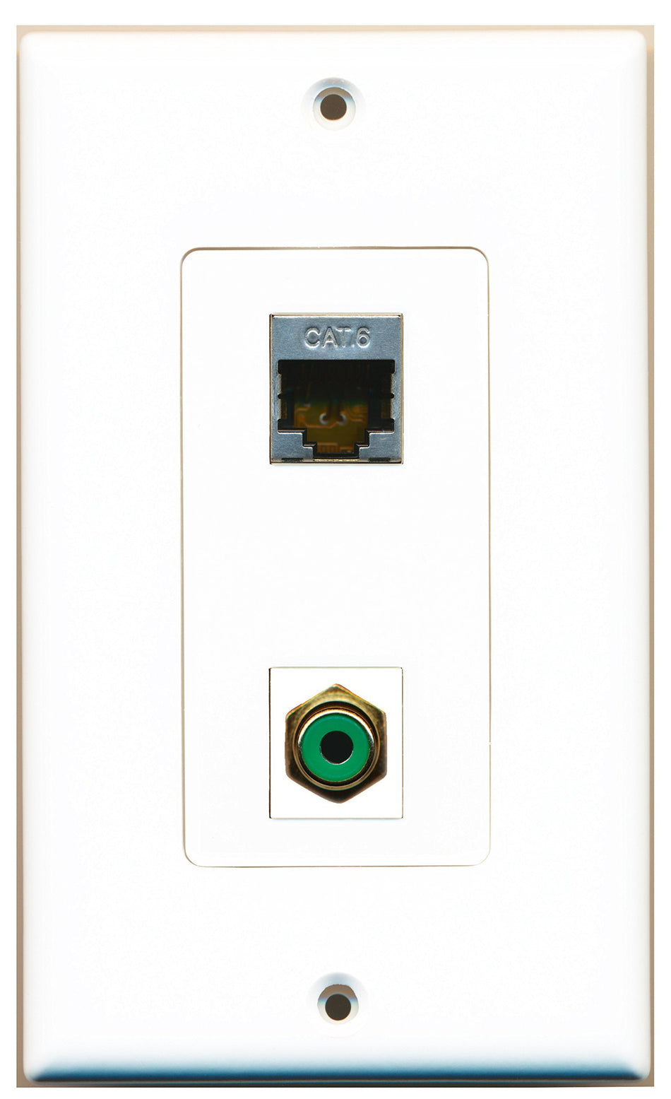 RiteAV 1 Port RCA Green 1 Port Shielded Cat6 Wall Plate OVERSIZED White