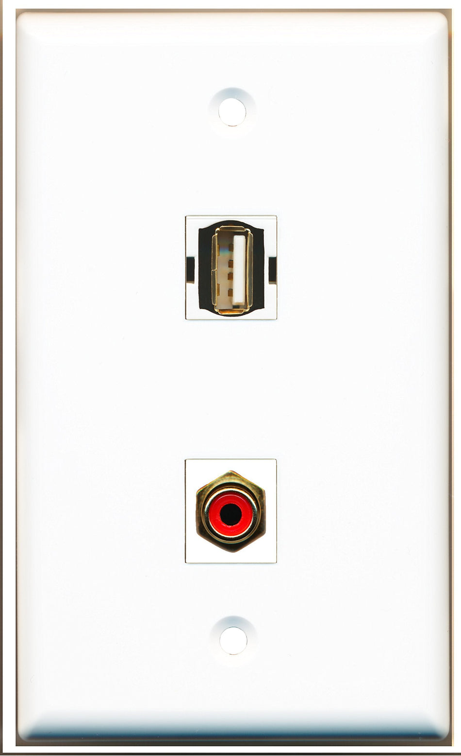 RiteAV - 1 Port RCA Red - 1 Port USB A-A Wall Plate White - Bracket Included