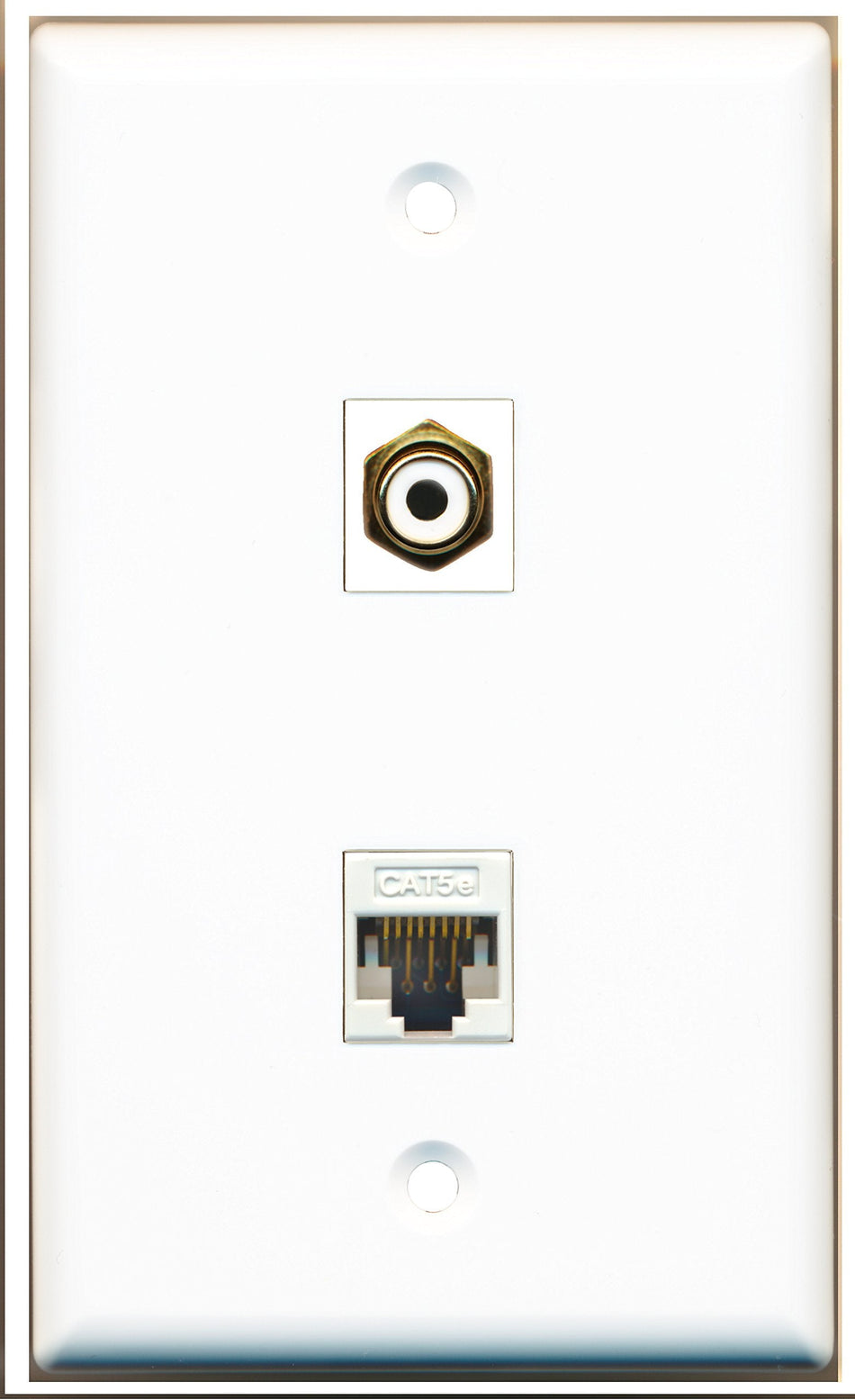 RiteAV - 1 Port RCA White - 1 Port Cat5e Ethernet White Wall Plate White - Bracket Included