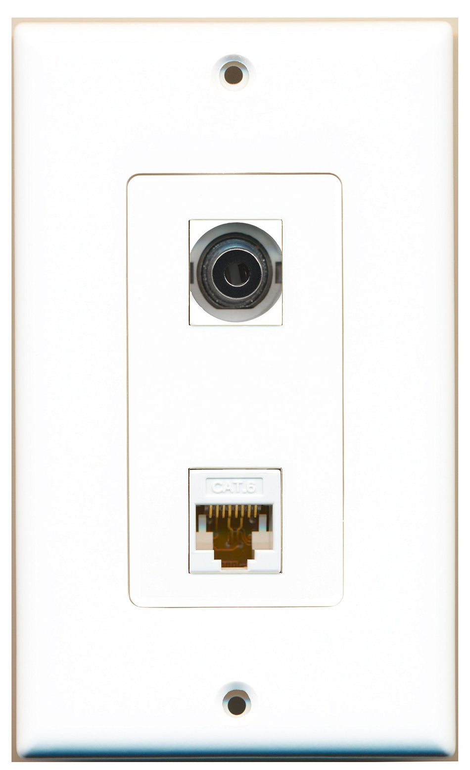 RiteAV 1 Port 3.5mm 1 Port Cat6 White Wall Plate OVERSIZED White
