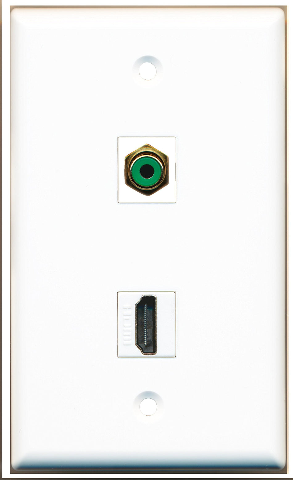 RiteAV - 1 RCA Green for Subwoofer/Audio and 1 HDMI Port Wall Plate White
