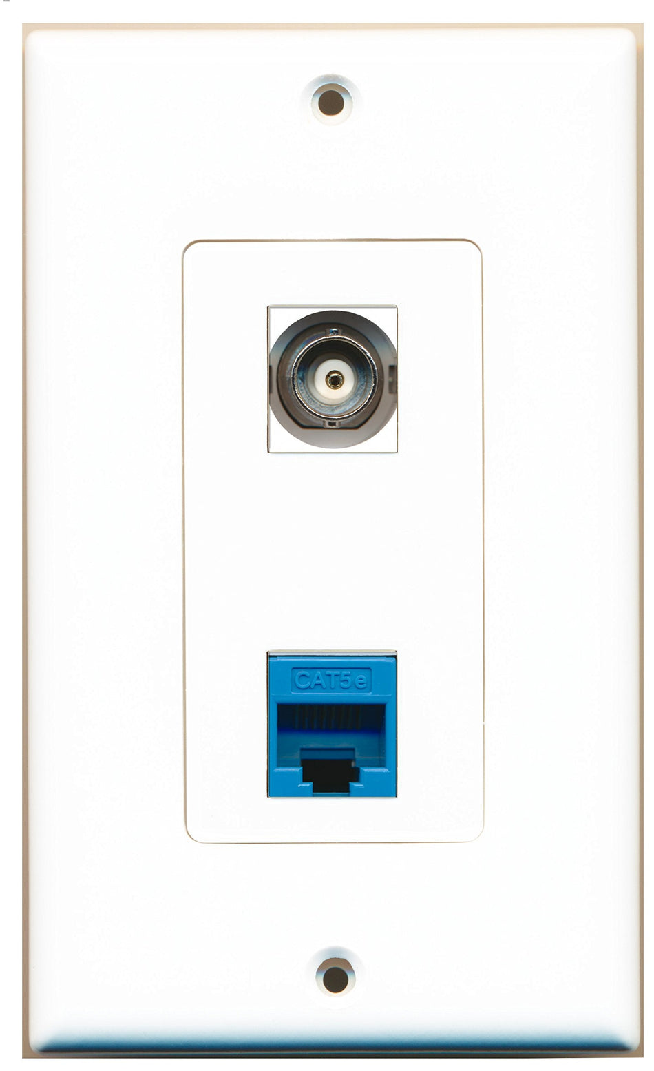 RiteAV 1 Port BNC 1 Port Cat5e Ethernet Blue Wall Plate OVERSIZED White