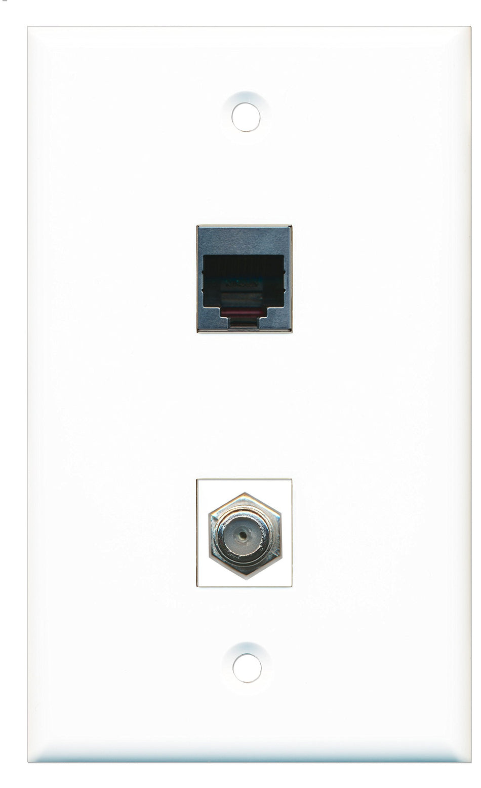 RiteAV - 1 Port Coax Cable TV- F-Type 1 Port RJ45 Shielded Wall Plate - Bracket Included
