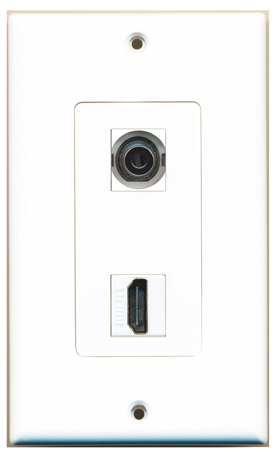 RiteAV - 3.5mm Audio Headphone Jack and 1 HDMI Port Wall Plate Decorative - White - Bracket Included