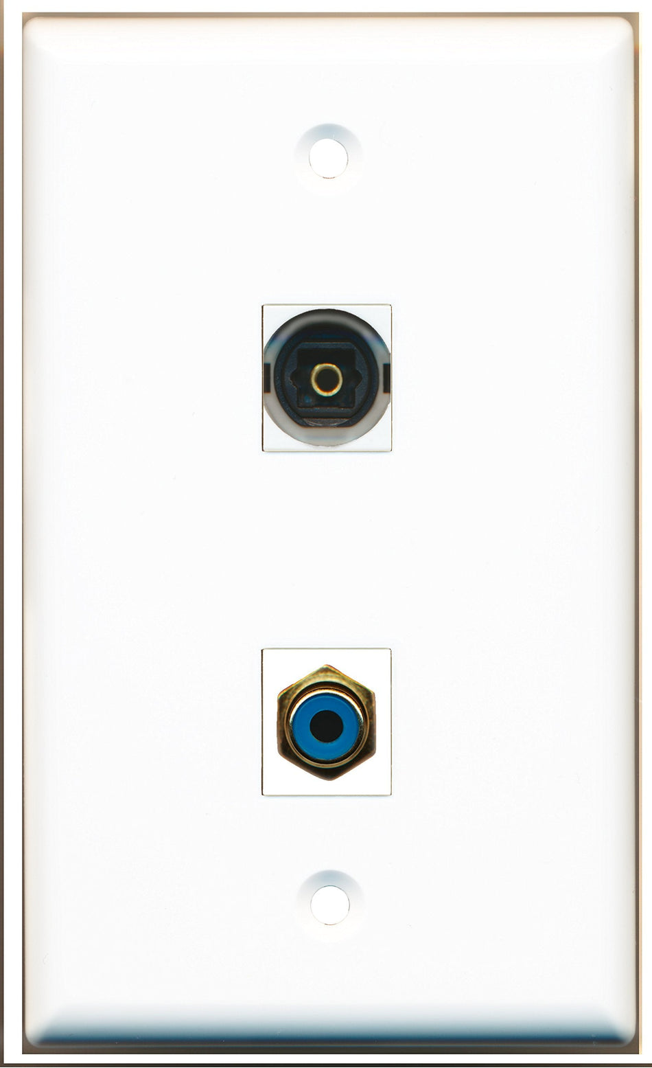 RiteAV - 1 Port RCA Blue 1 Port Toslink Wall Plate White - Bracket Included