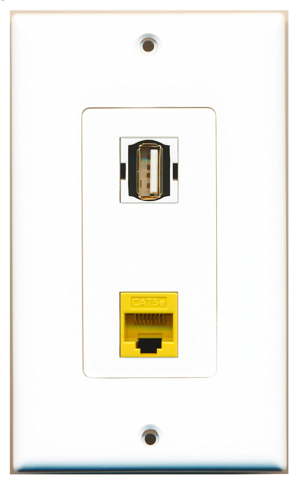 RiteAV 1 Port USB A-A 1 Port Cat5e Ethernet Yellow Wall Plate OVERSIZED White