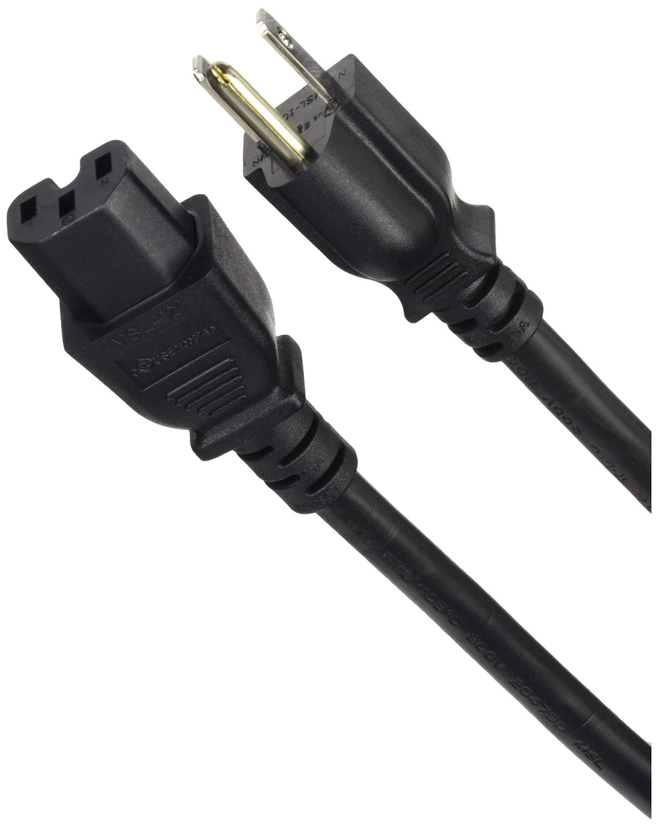 Monoprice Heavy Duty Power Cord - NEMA 5-15P to IEC 60320 C15 15 Amp 1875 Watt SJT 125 Volt 14AWG 15 Feet Black