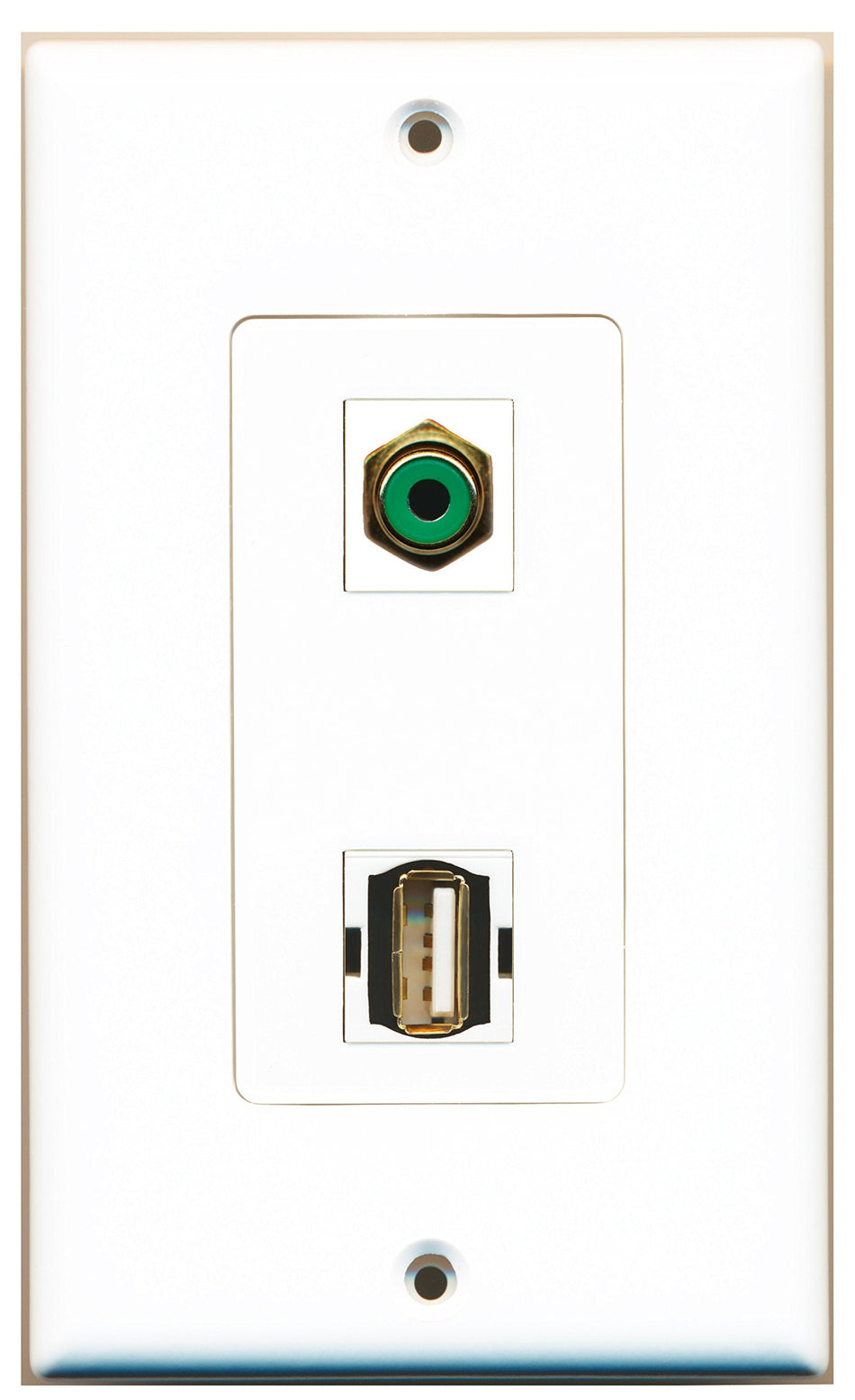 RiteAV 1 Port RCA Green 1 Port USB A-A Type Wall Plate OVERSIZED