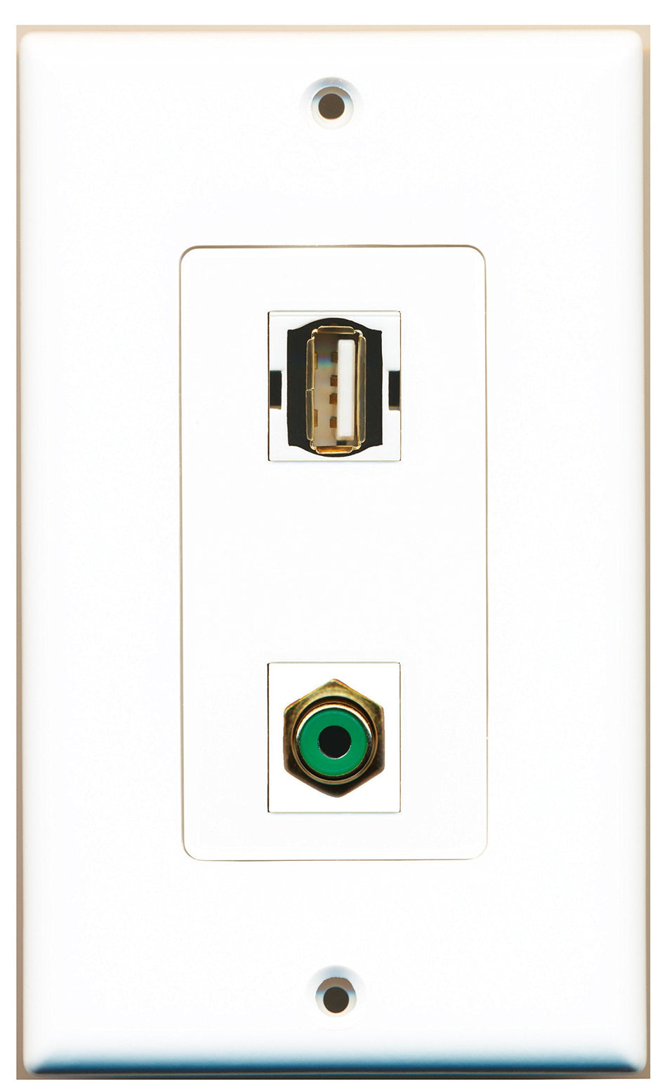 RiteAV 1 Port RCA Green 1 Port USB A-A Wall Plate OVERSIZED White