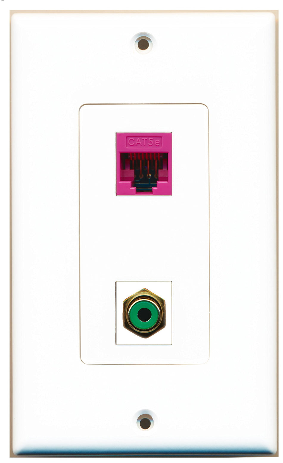 RiteAV 1 Port RCA Green 1 Port Cat5e Pink Wall Plate OVERSIZED White