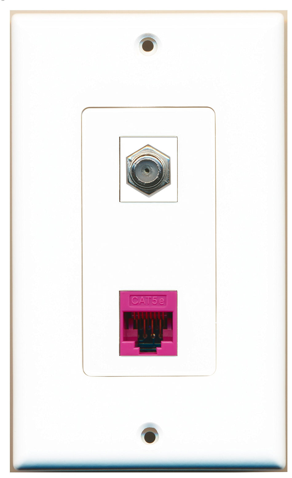 RiteAV 1 Port Coax Cable TV- F-Type 1 Port Cat5e Ethernet Pink Wall Plate OVERSIZED