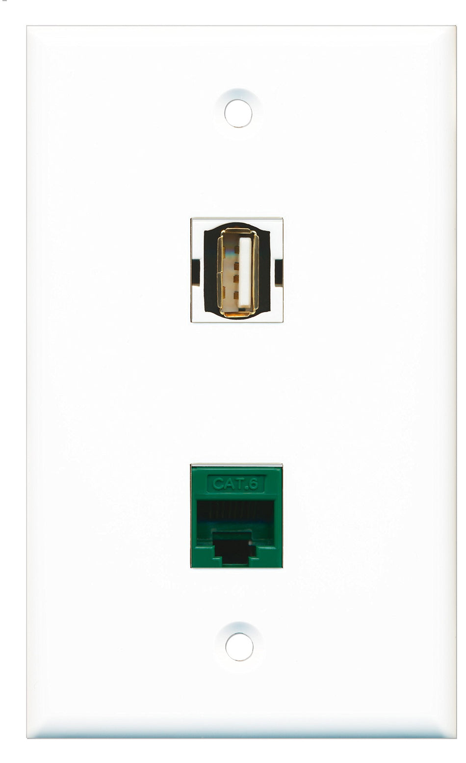 RiteAV - 1 Port USB A-A 1 Port Cat6 Ethernet Green Wall Plate - Bracket Included
