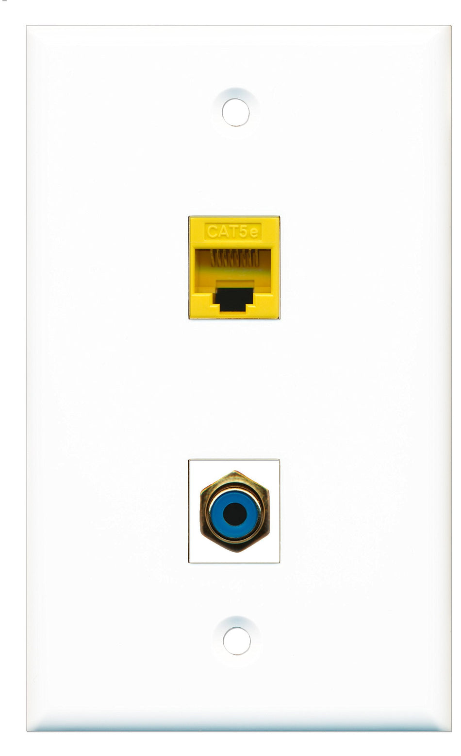 RiteAV - 1 Port RCA Blue 1 Port Cat5e Yellow Wall Plate White - Bracket Included