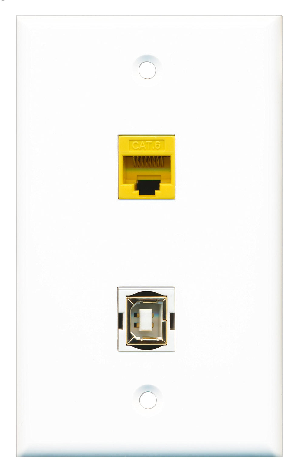 RiteAV - 1 Port Cat6 Ethernet Yellow 1 Port USB B-B Wall Plate - Bracket Included