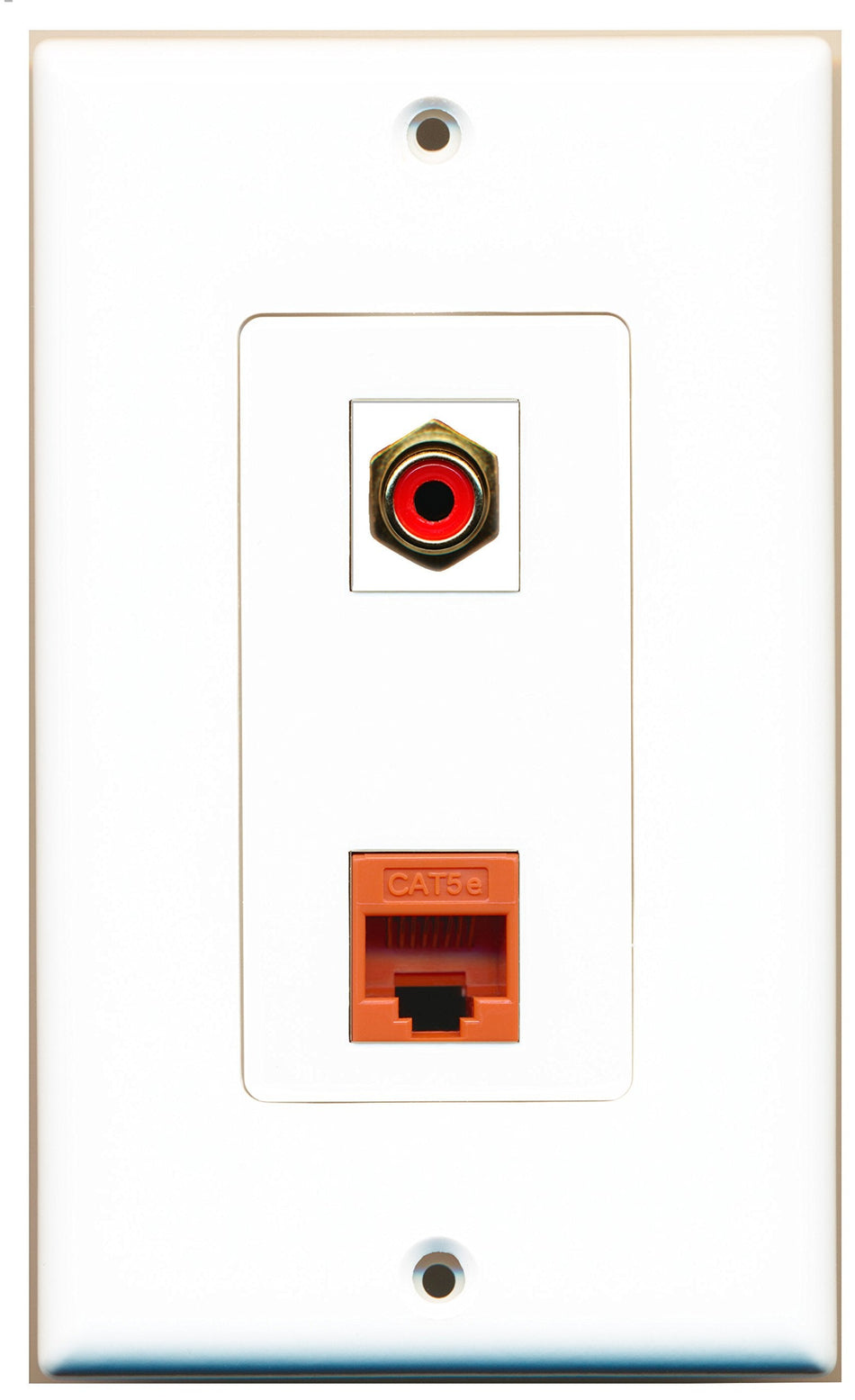 RiteAV 1 Port RCA Red 1 Port Cat5e Ethernet Orange Wall Plate OVERSIZED White