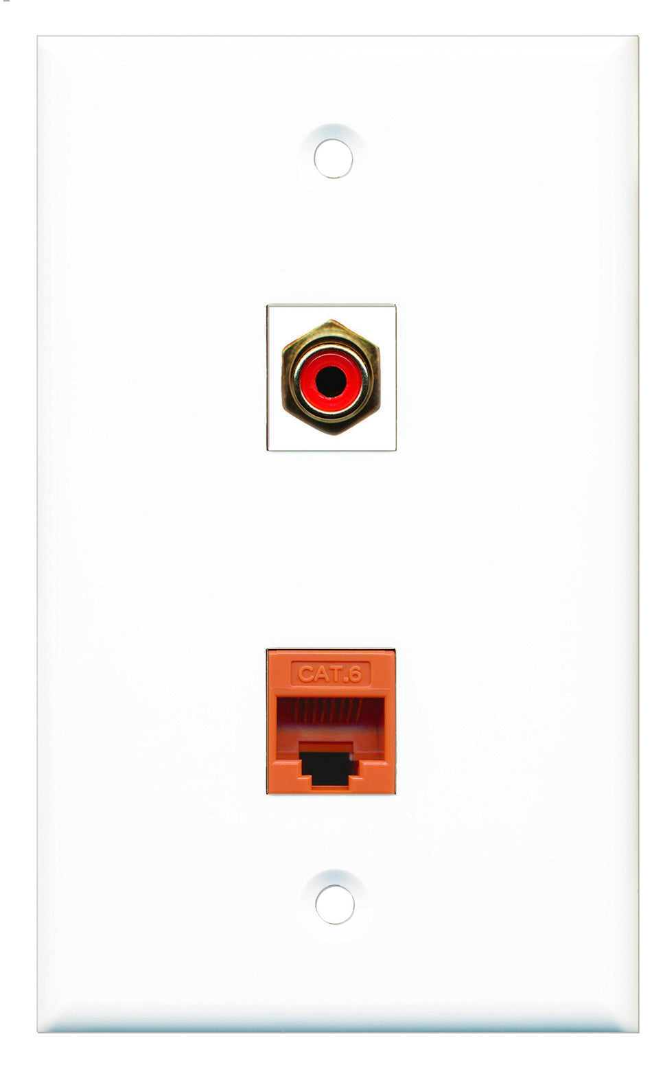 RiteAV - 1 Port RCA Red 1 Port Cat6 Ethernet Orange Wall Plate - Bracket Included
