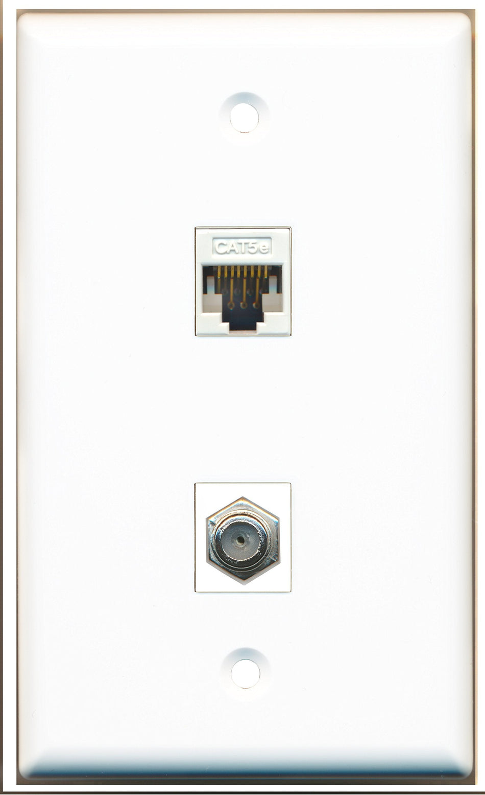 RiteAV - 1 Port Coax 1 Port Cat5e White Wall Plate - Bracket Included