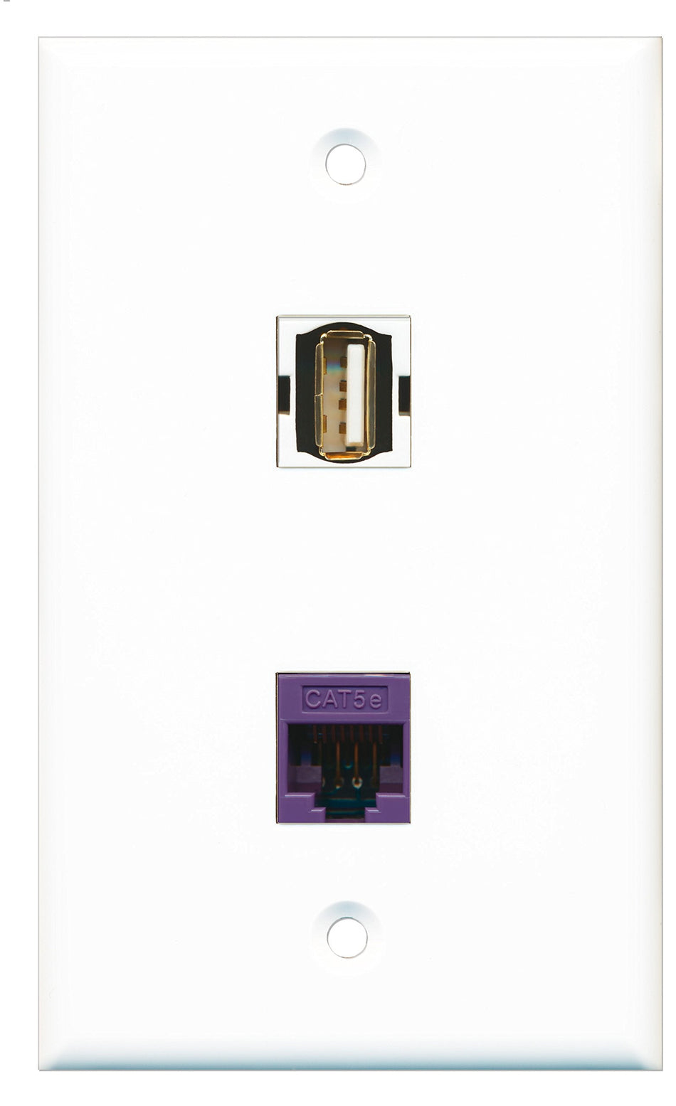 RiteAV - 1 Port USB A-A 1 Port Cat5e Ethernet Purple Wall Plate - Bracket Included