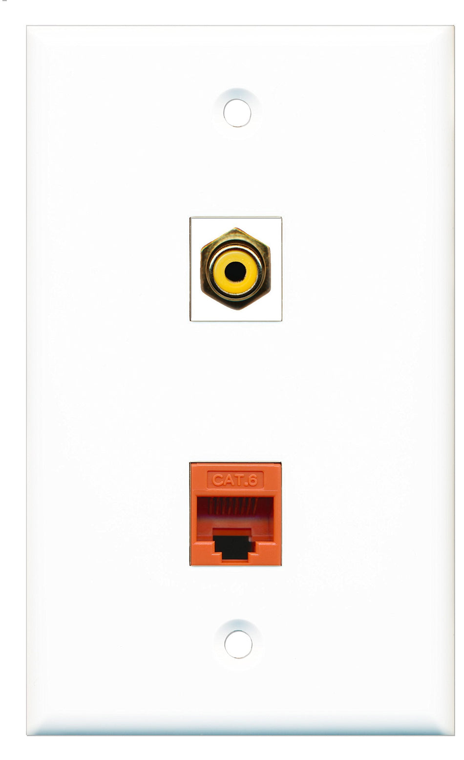 RiteAV - 1 Port RCA Yellow 1 Port Cat6 Ethernet Orange Wall Plate - Bracket Included