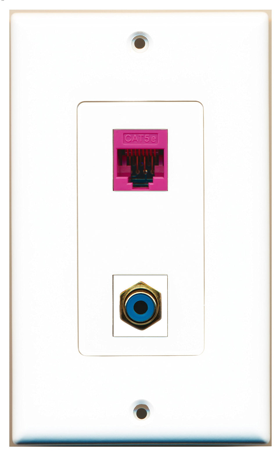 RiteAV 1 Port RCA Blue 1 Port Cat5e Pink Wall Plate OVERSIZED White