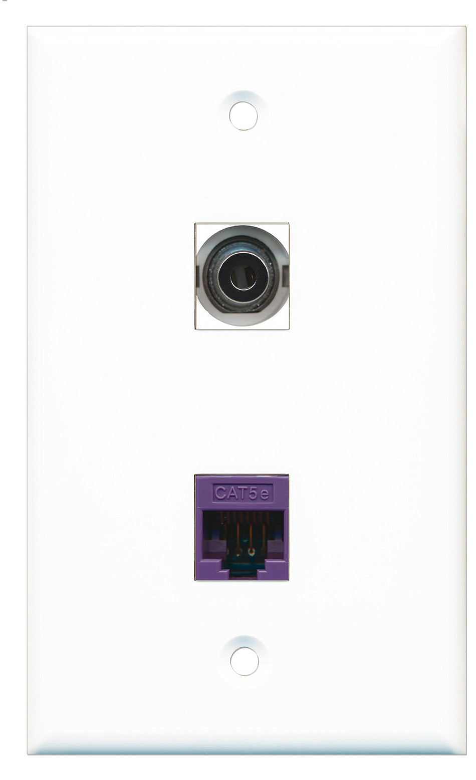 RiteAV - 1 Port 3.5mm - 1 Port Cat5e Ethernet Purple Wall Plate White - Bracket Included