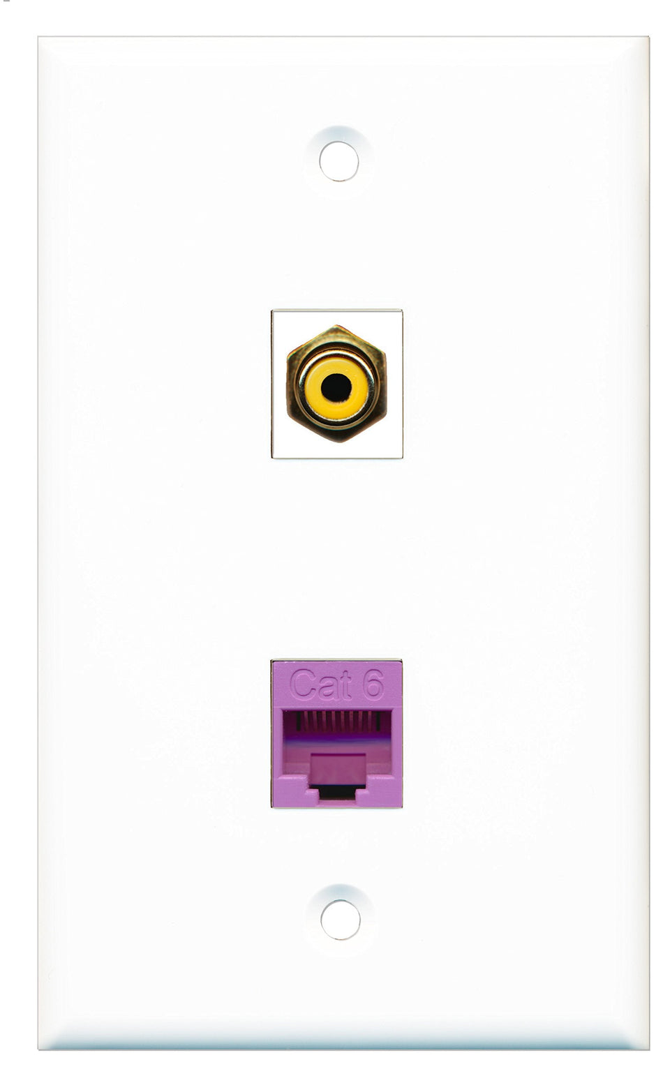 RiteAV - 1 Port RCA Yellow 1 Port Cat6 Ethernet Purple Wall Plate - Bracket Included