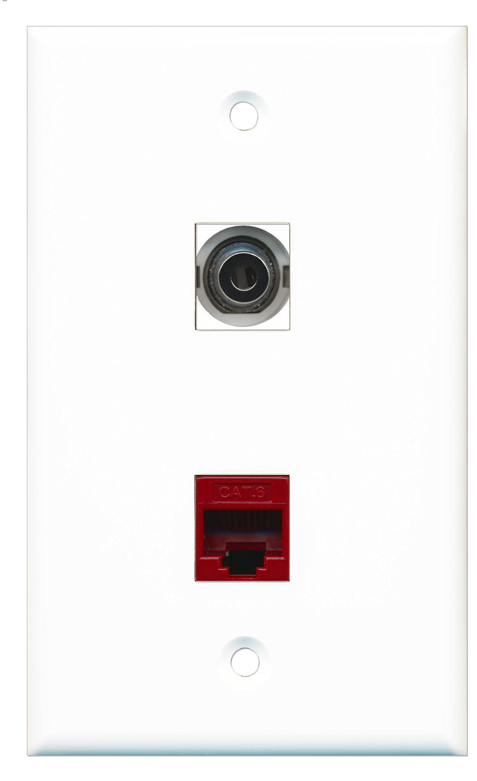 RiteAV - 1 Port 3.5mm 1 Port Cat6 Ethernet Red Wall Plate - Bracket Included