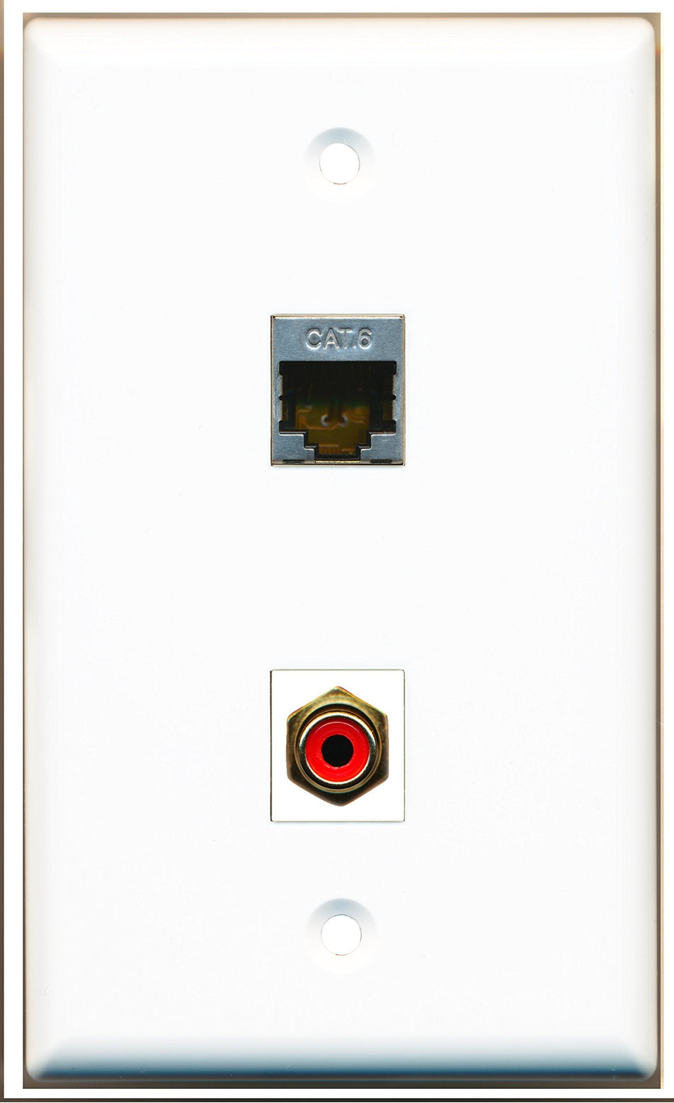 RiteAV - 1 Port RCA Red - 1 Port Shielded Cat6 Ethernet Wall Plate White - Bracket Included