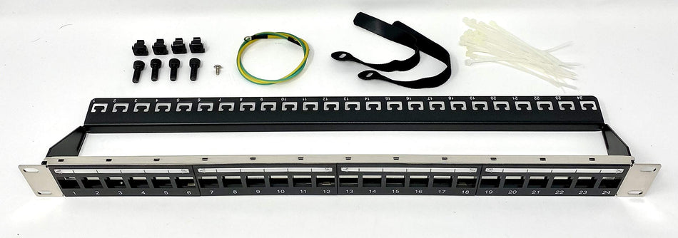 Ultra Spec Cables Premium 1U 24 Port Unloaded Keystone Type Mini Patch Panel No Rust, Durable with Cable Management Bar