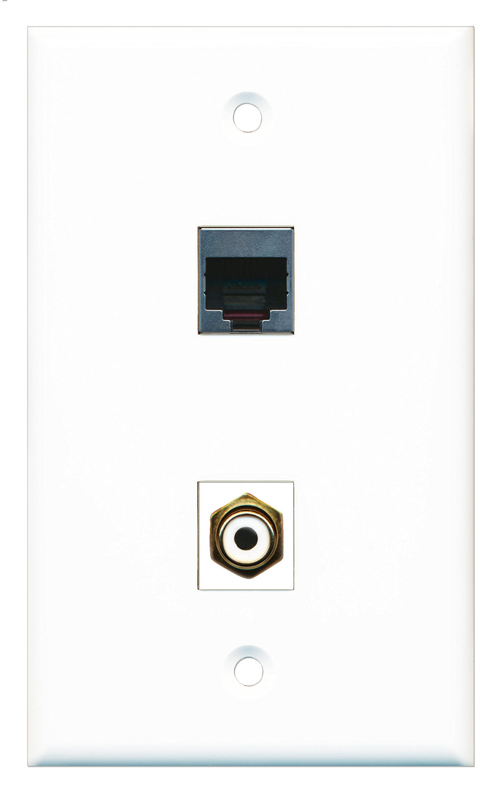 RiteAV - 1 Port RCA White 1 Port RJ45 Shielded Wall Plate - Bracket Included