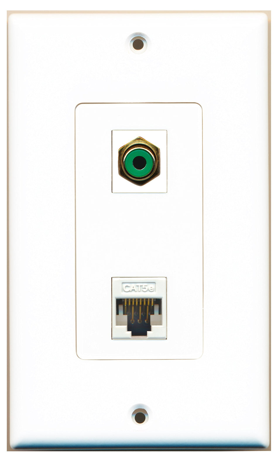 RiteAV 1 Port RCA Green 1 Port Cat5e Ethernet White Wall Plate OVERSIZED White