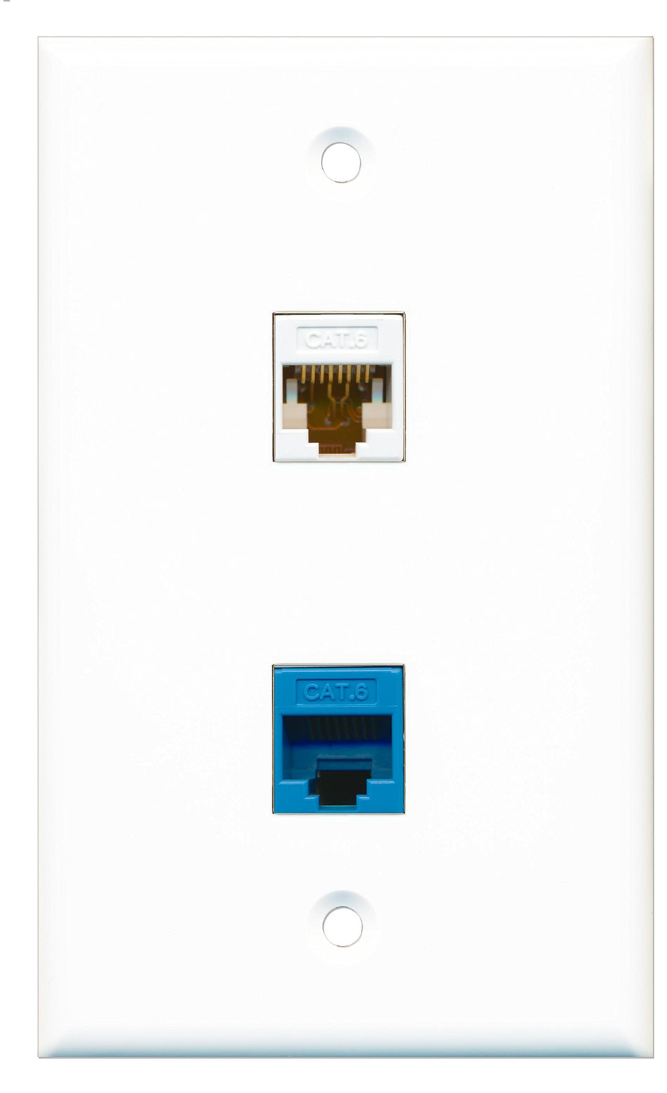 RiteAV - 1 Port Cat6 Ethernet White 1 Port Cat6 Ethernet Blue Wall Plate - Bracket Included