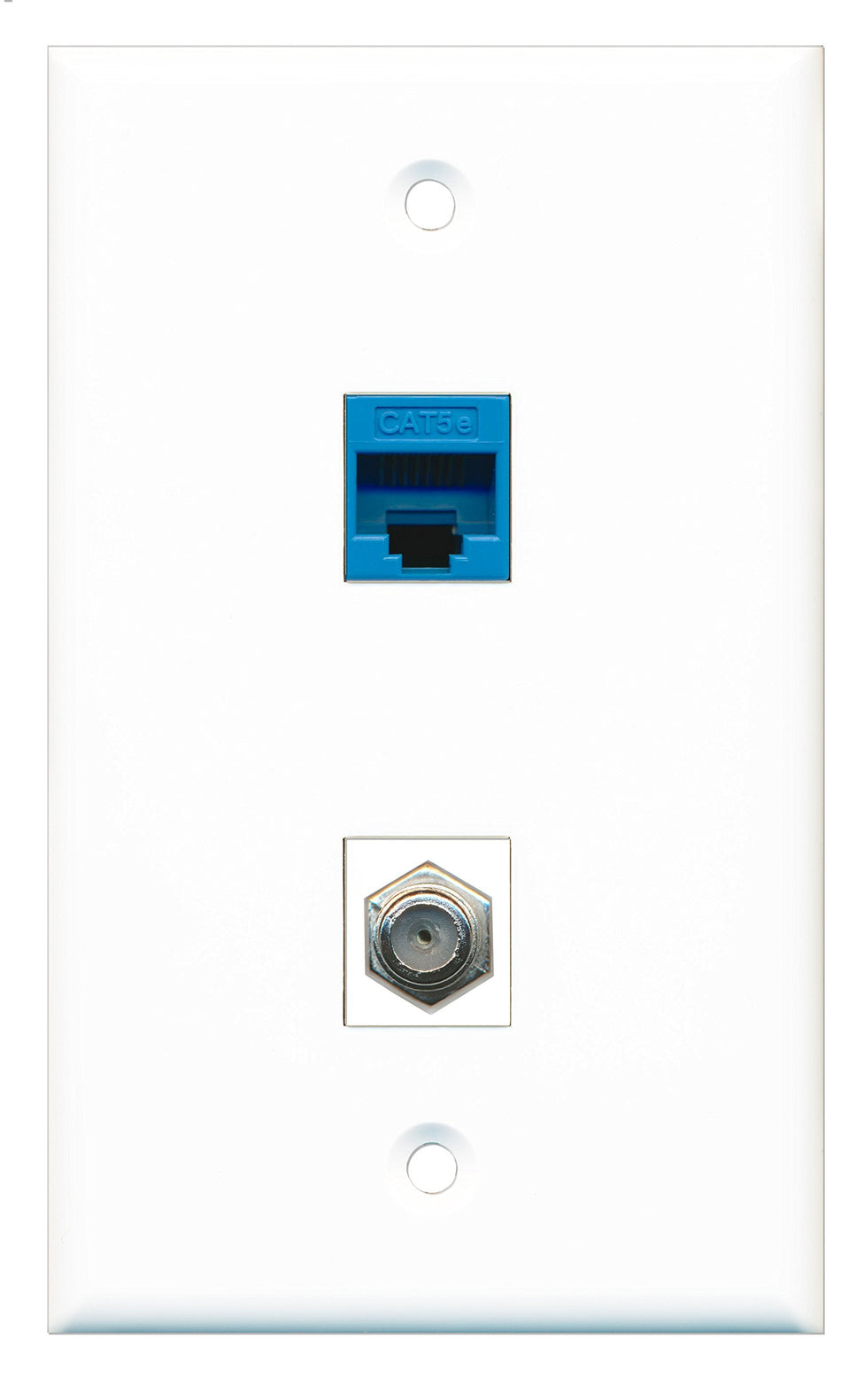 RiteAV - 1 Port Coax 1 Port Cat5e Blue Wall Plate - Bracket Included