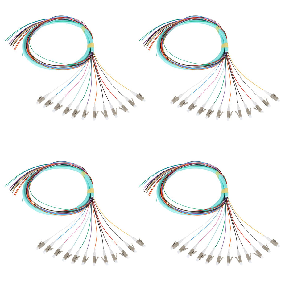 RiteAV - 12 Fibers LC OM3 Multimode (MM) Fiber Optic Pigtail 1.2m (47.24inch) LC Multimode Cable Pigtail for Engineering Network Fiber Access, 4 Packs