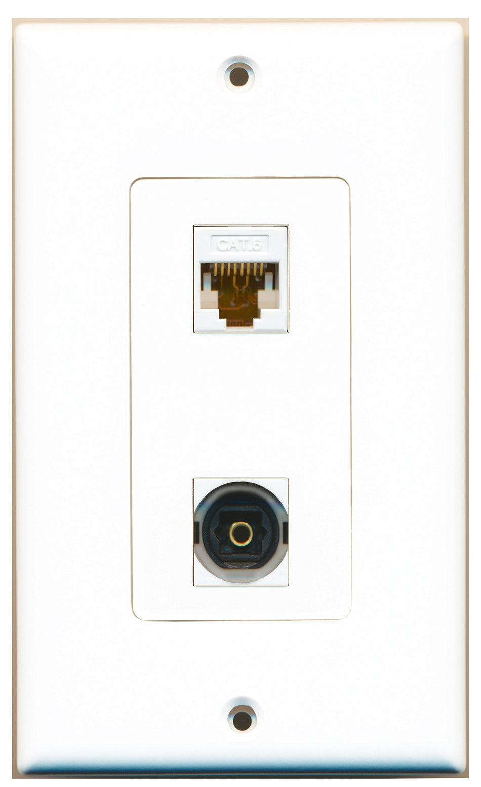 RiteAV 1 Port Toslink 1 Port Cat6 White Type Wall Plate OVERSIZED