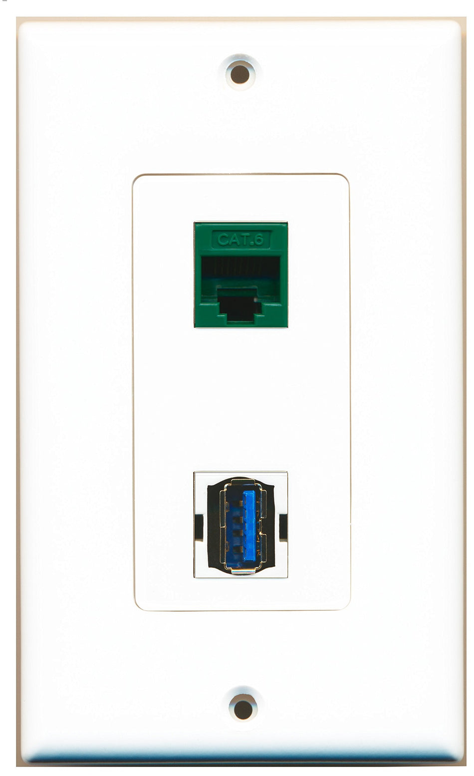 RiteAV 1 Port Cat6 Ethernet Green 1 Port USB 3 A-A Wall Plate OVERSIZED