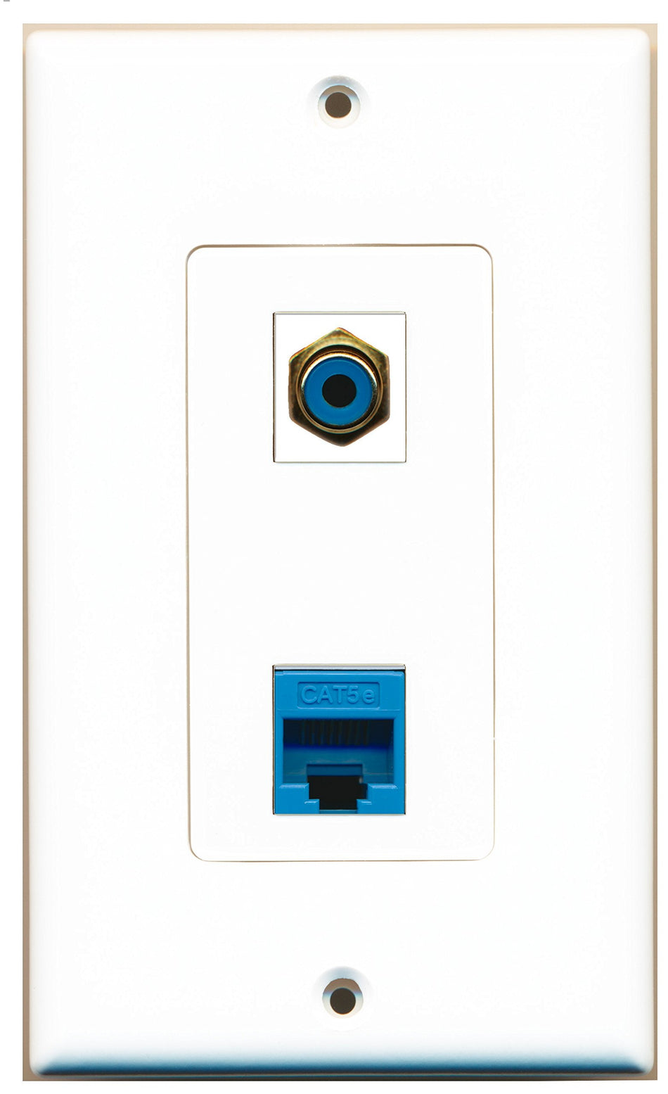 RiteAV 1 Port RCA Blue 1 Port Cat5e Ethernet Blue Wall Plate OVERSIZED White