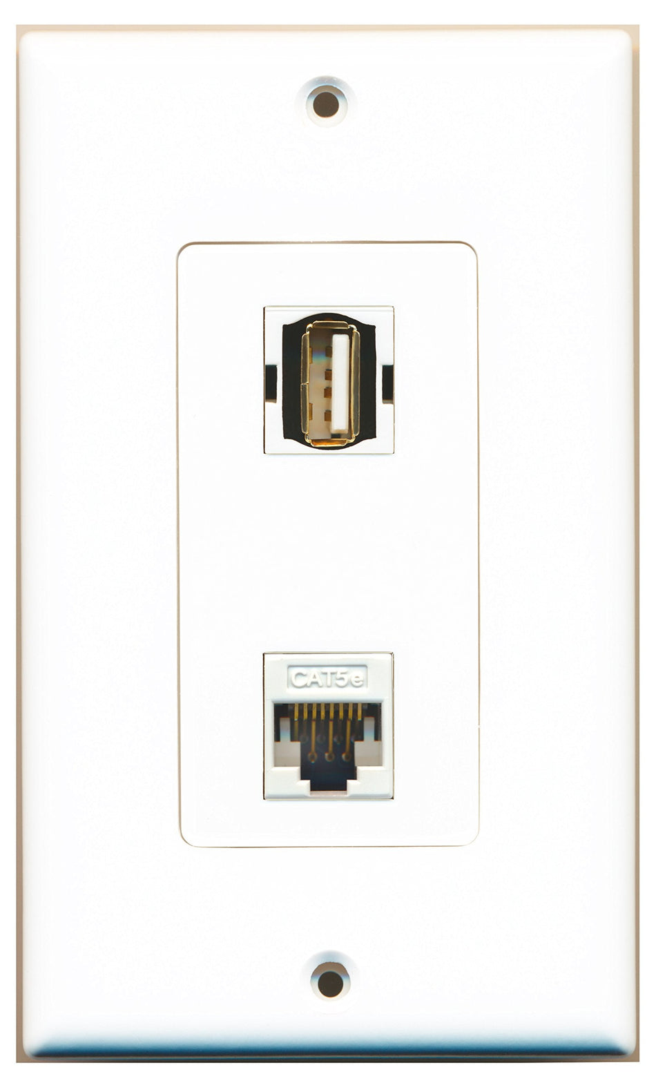 RiteAV 1 Port USB A-A 1 Port Cat5e Ethernet White Wall Plate OVERSIZED White