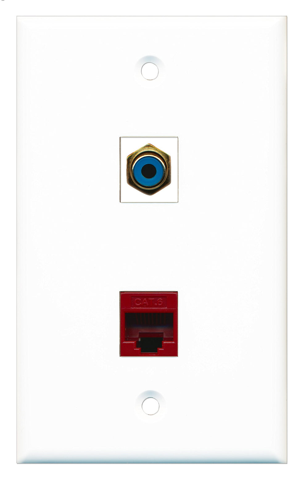 RiteAV - 1 Port RCA Blue 1 Port Cat6 Ethernet Red Wall Plate - Bracket Included