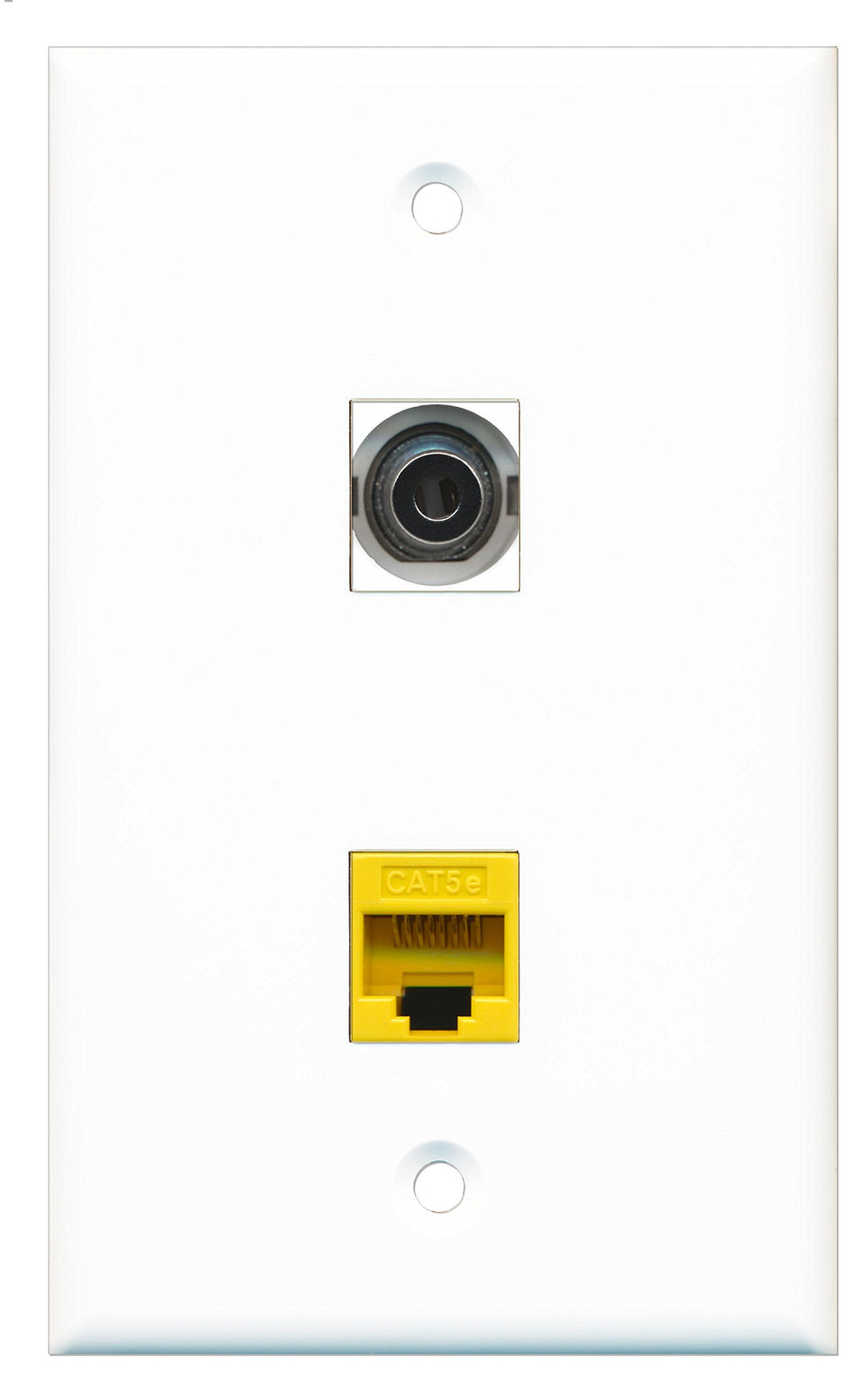 RiteAV - 1 Port 3.5mm - 1 Port Cat5e Ethernet Yellow Wall Plate White - Bracket Included