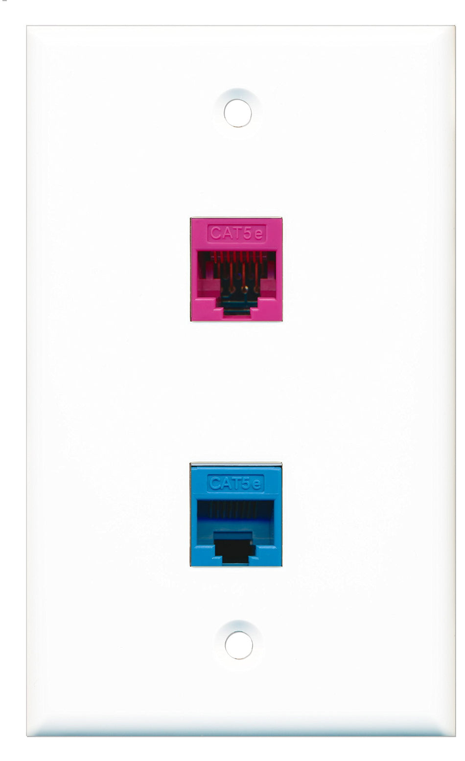 RiteAV - 1 Port Cat5e Ethernet Blue - 1 Port Cat5e Ethernet Pink Wall Plate White - Bracket Included