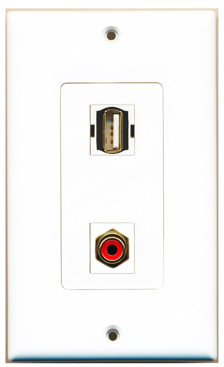 RiteAV 1 Port RCA Red 1 Port USB A-A Wall Plate OVERSIZED White