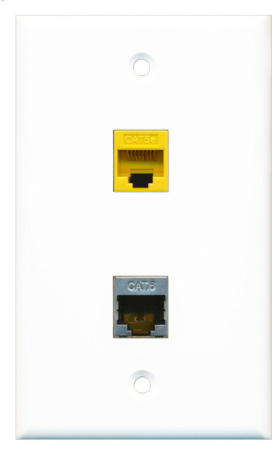 RiteAV - 1 Port Shielded Cat6 Ethernet - 1 Port Cat5e Ethernet Yellow Wall Plate White - Bracket Included