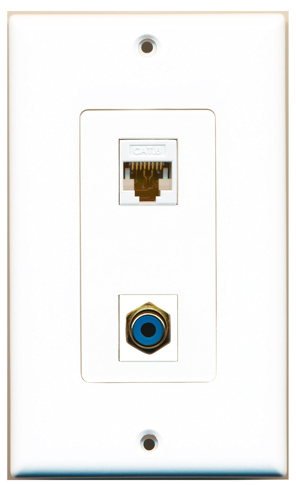 RiteAV 1 Port RCA Blue 1 Port Cat6 White Wall Plate OVERSIZED White